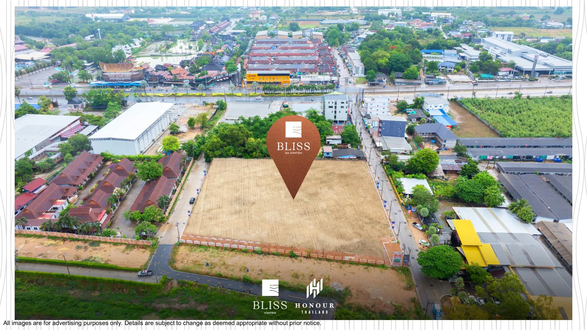 Bliss Jomtien — aerial view of the eight-plot land estate, Na Jomtien