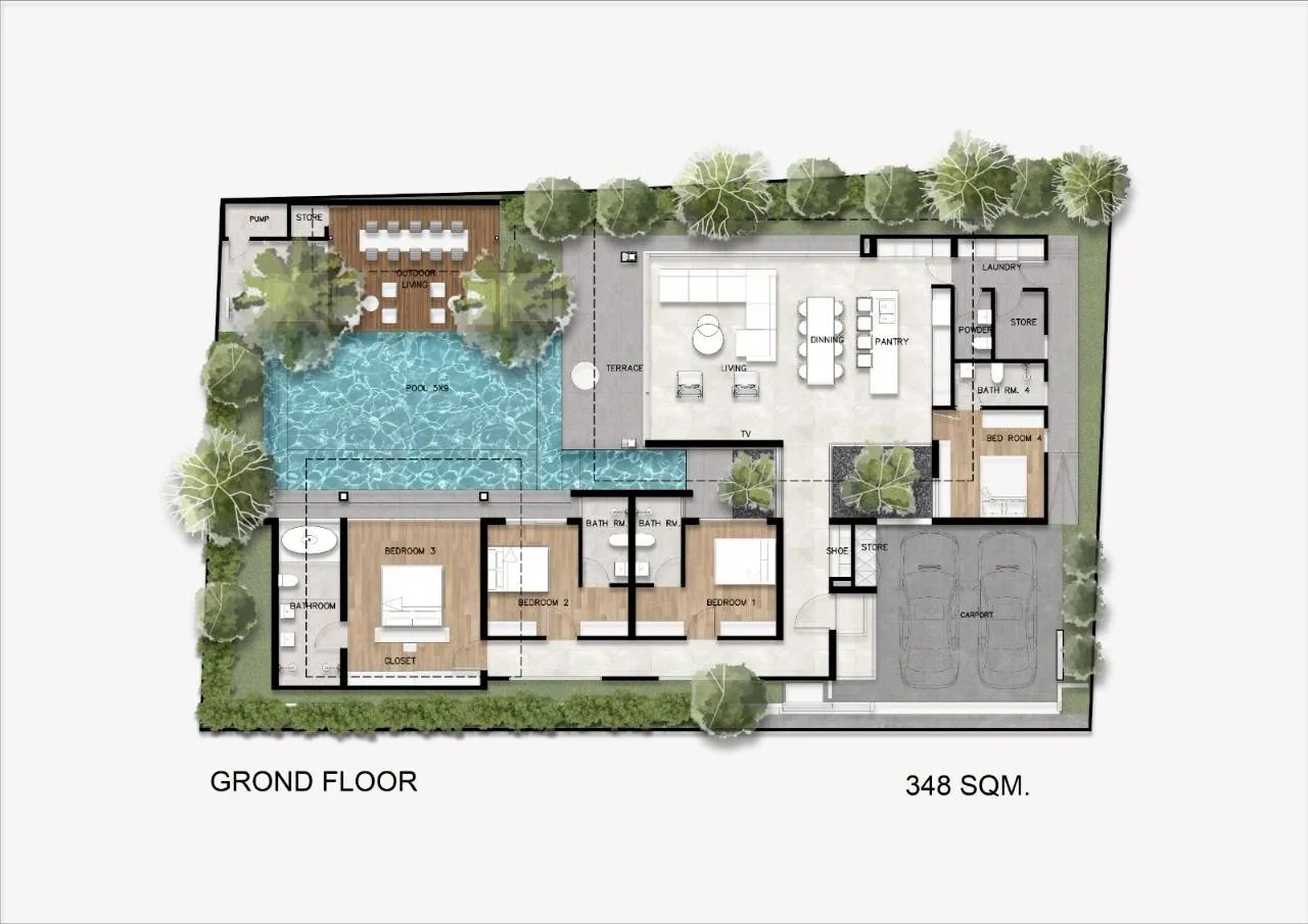 Manisa Villas, план первого этажа, тип виллы с 4 спальнями